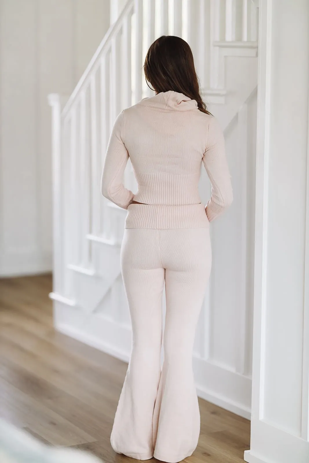 Gretchen Knit Zip up Hoodie - Light Pink