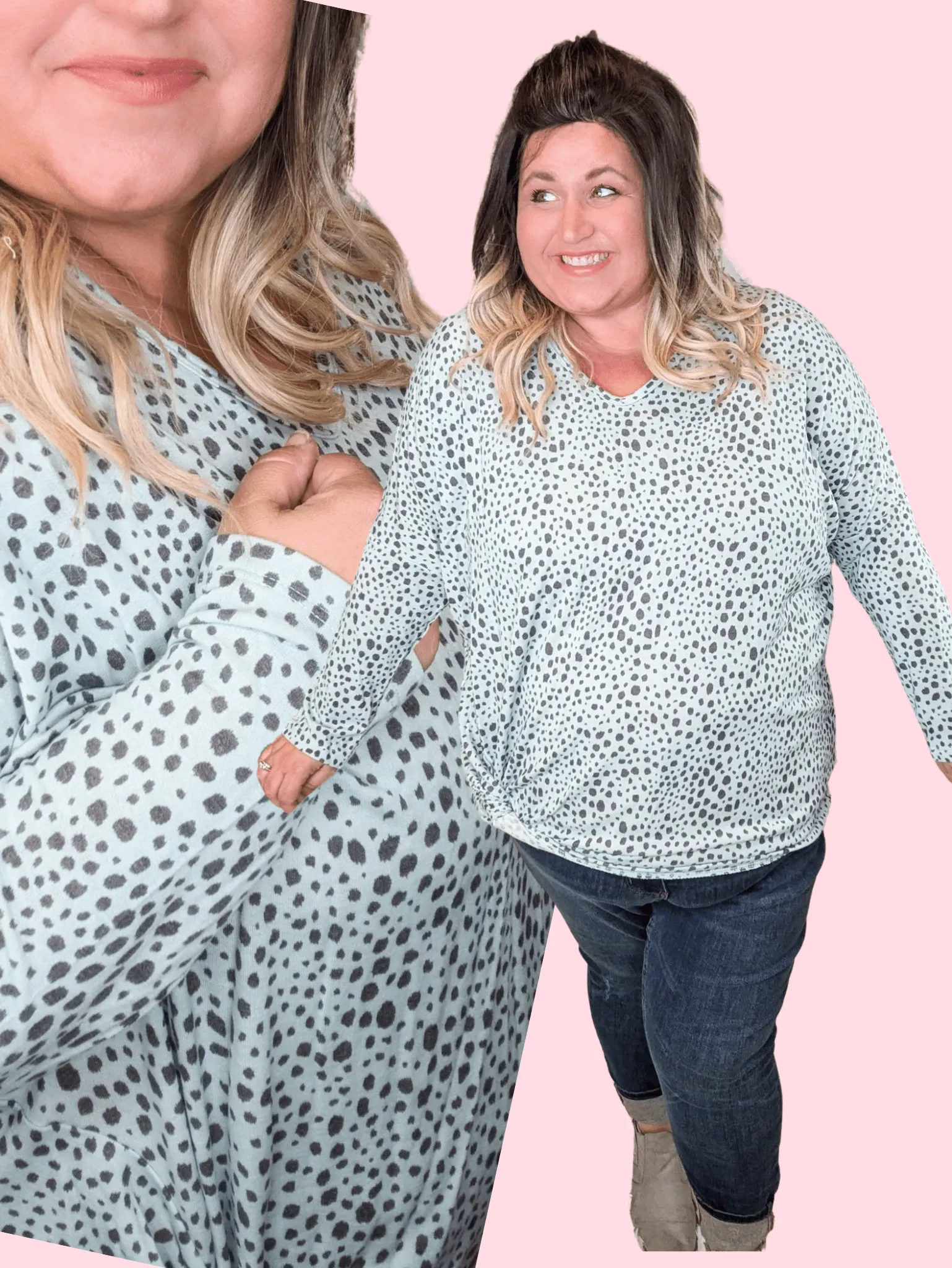Gwenna Spotted   Knotted Vneck Pullover in Mint