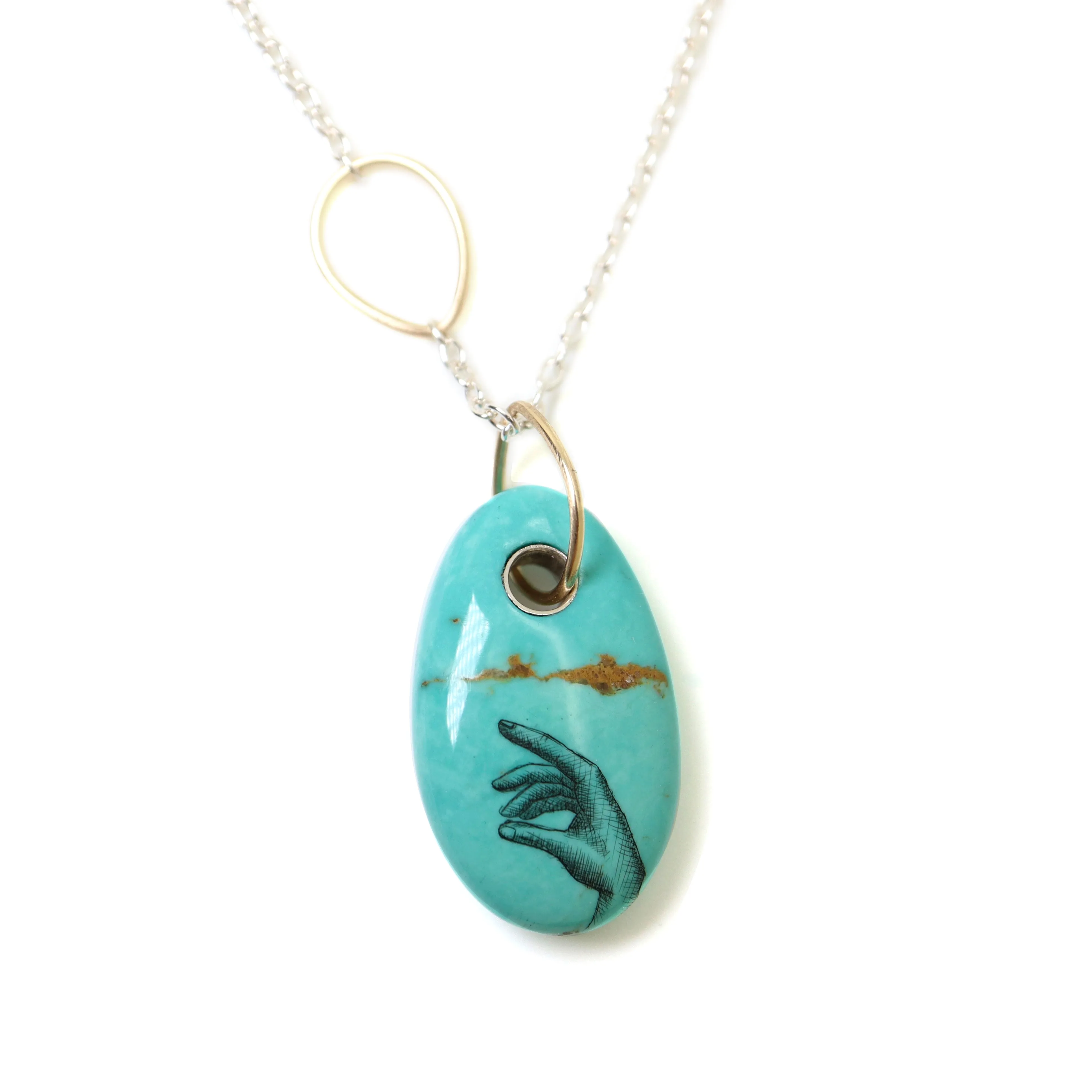 Hand of Mystery Kingman Turquoise Scrimshaw Necklace
