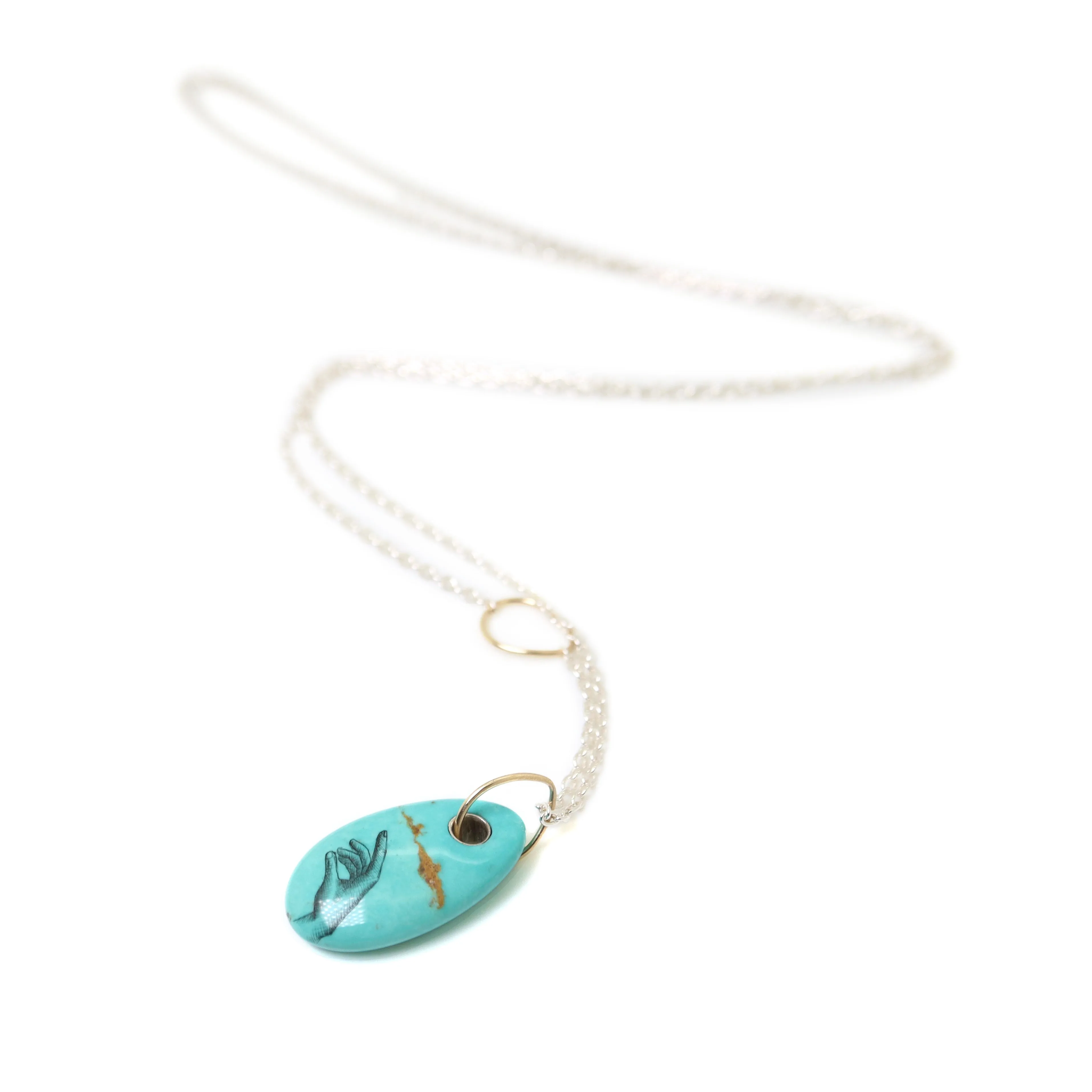 Hand of Mystery Kingman Turquoise Scrimshaw Necklace