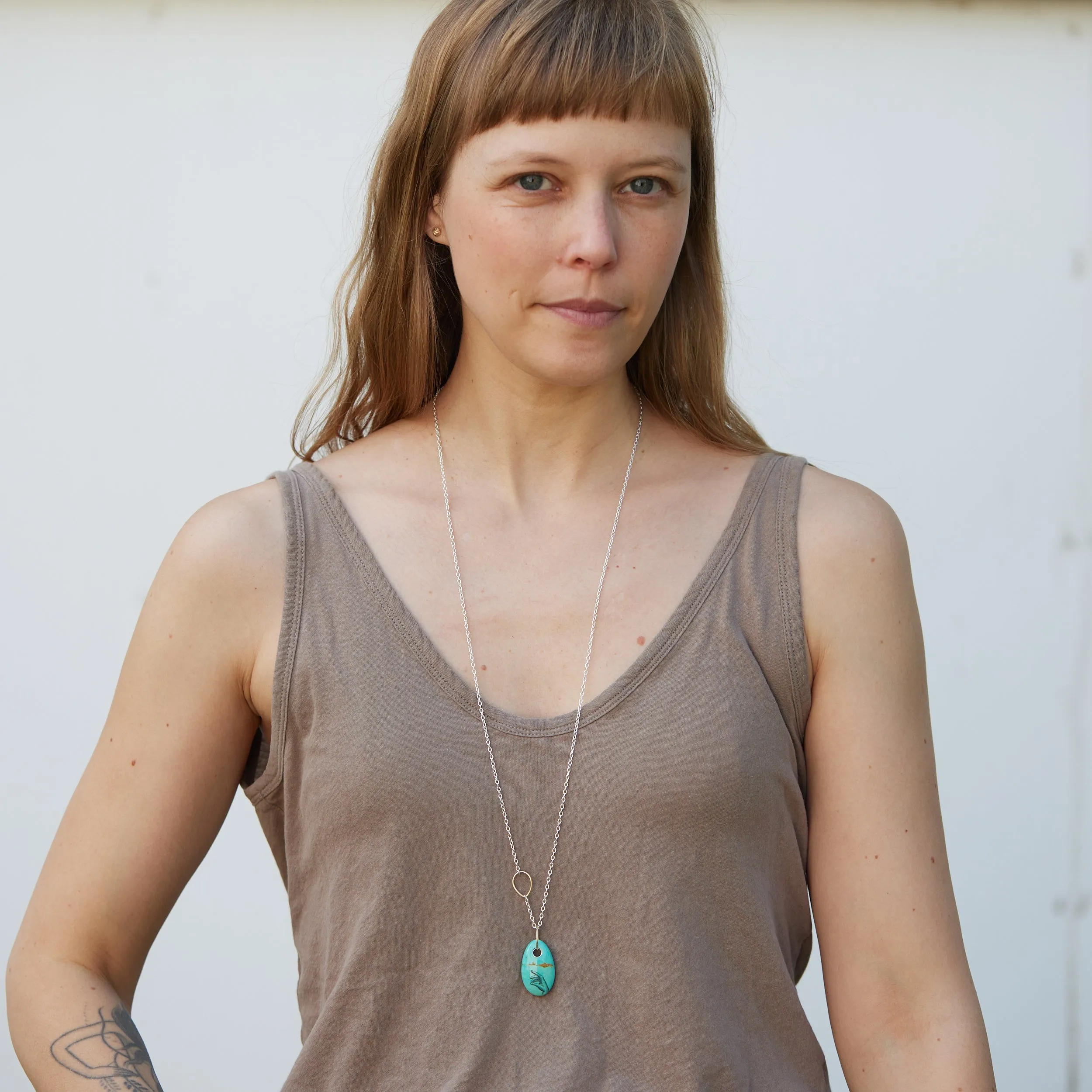 Hand of Mystery Kingman Turquoise Scrimshaw Necklace