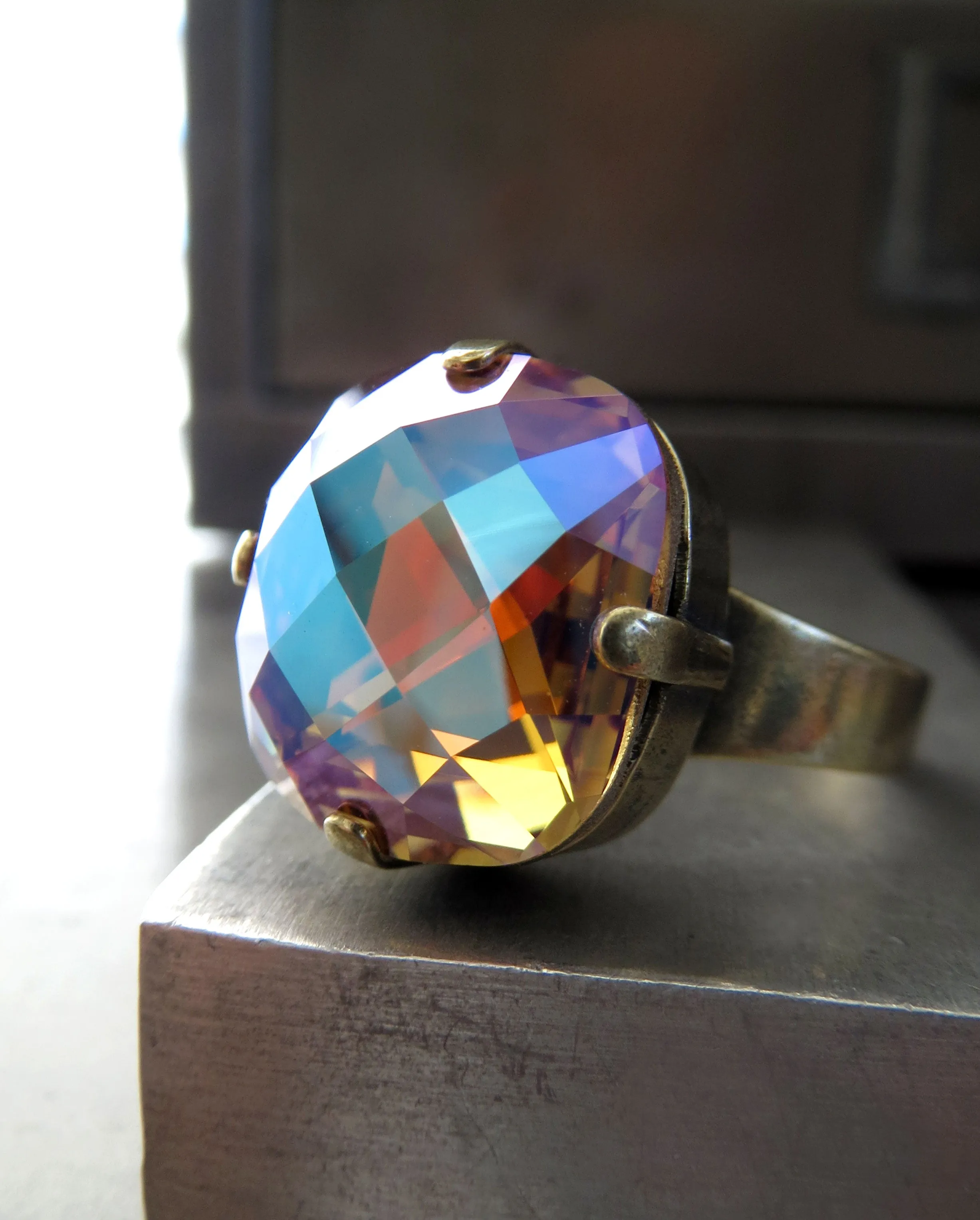 HARVEST - Crystal Ring in Shimmer Golden Autumnal Colors