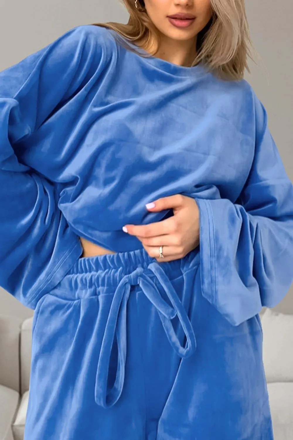 Hazel Blues® |  Buttery-Soft Round Neck Long Sleeve Top and Drawstring Pants Set