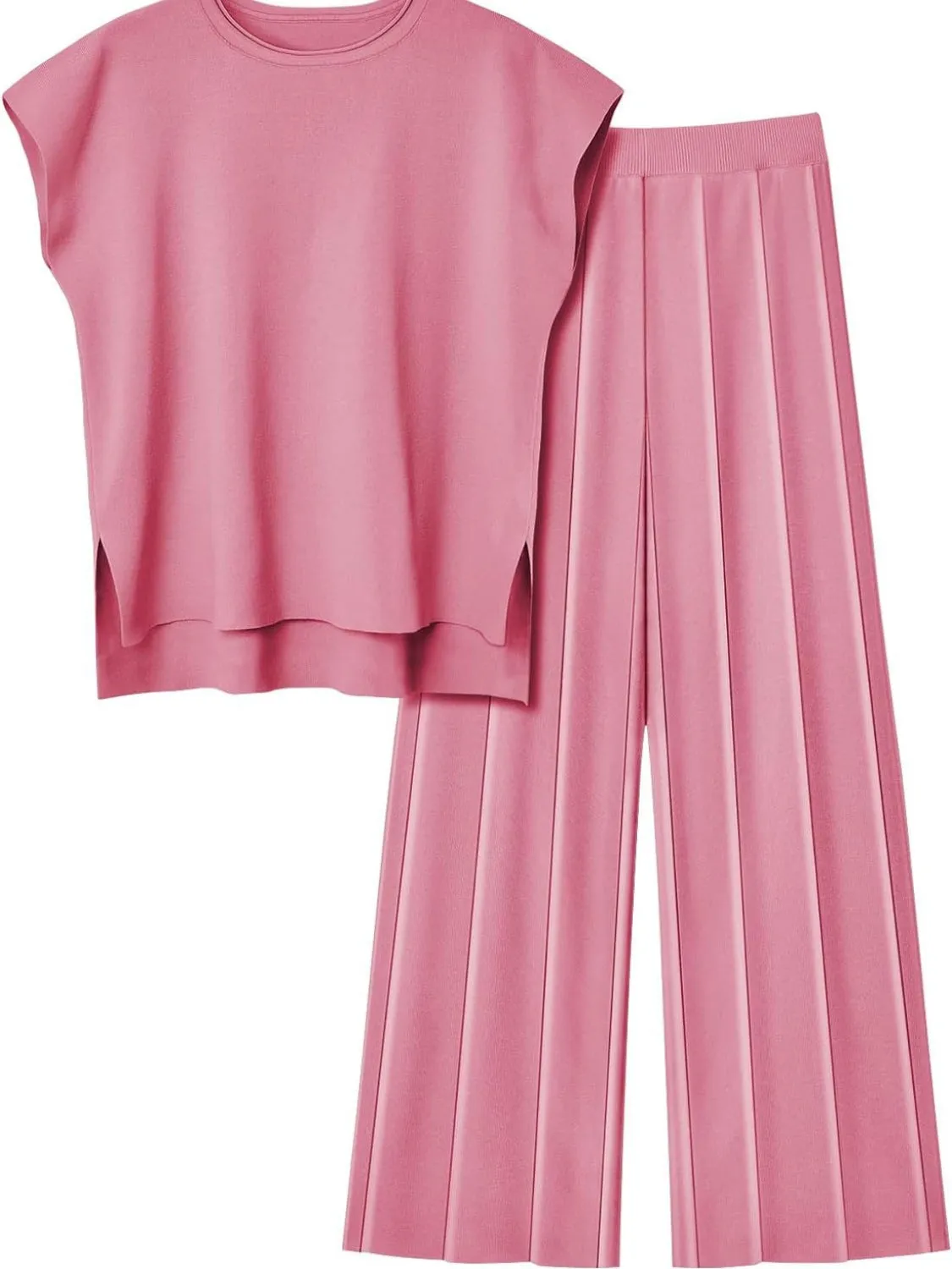 Hazel Blues® |  Round Neck Cap Sleeve Top and Pants Knit Set
