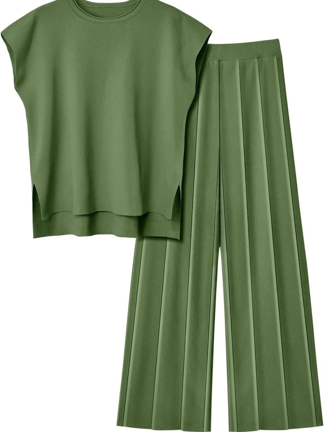 Hazel Blues® |  Round Neck Cap Sleeve Top and Pants Knit Set