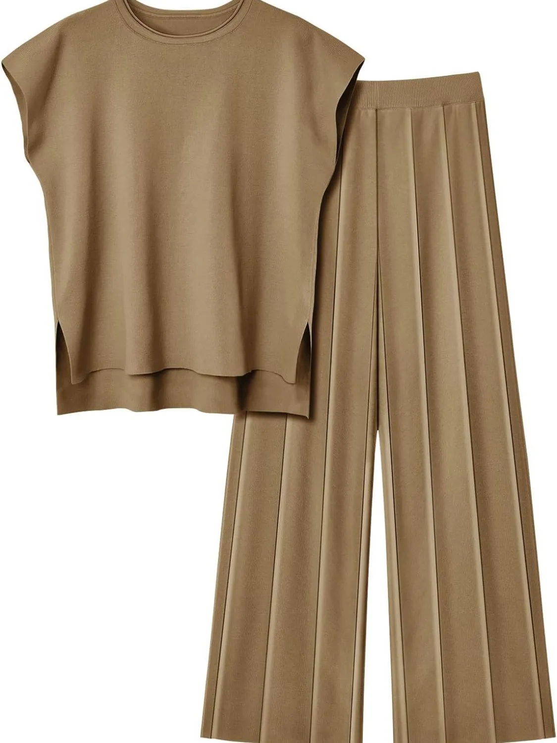 Hazel Blues® |  Round Neck Cap Sleeve Top and Pants Knit Set