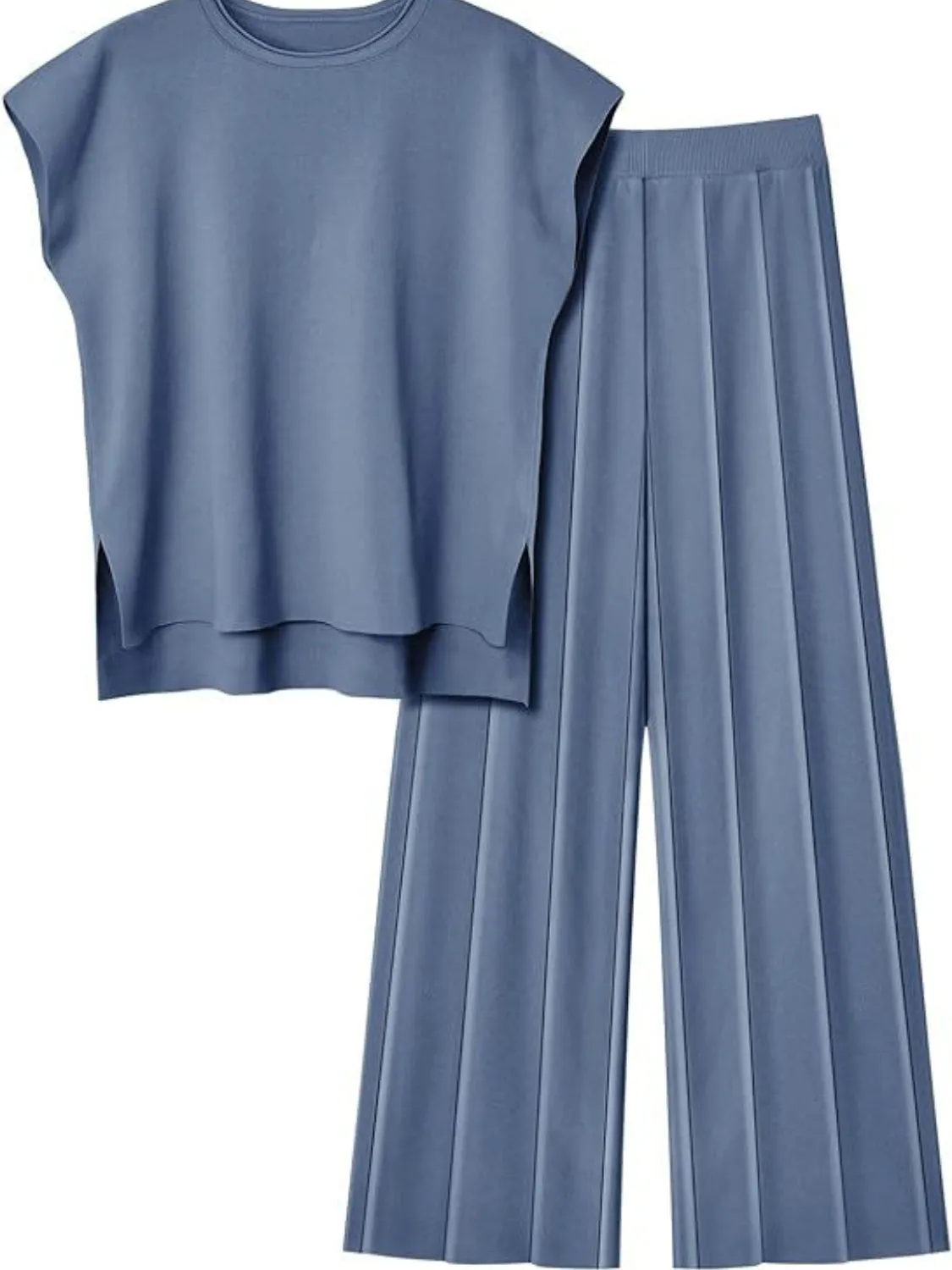 Hazel Blues® |  Round Neck Cap Sleeve Top and Pants Knit Set