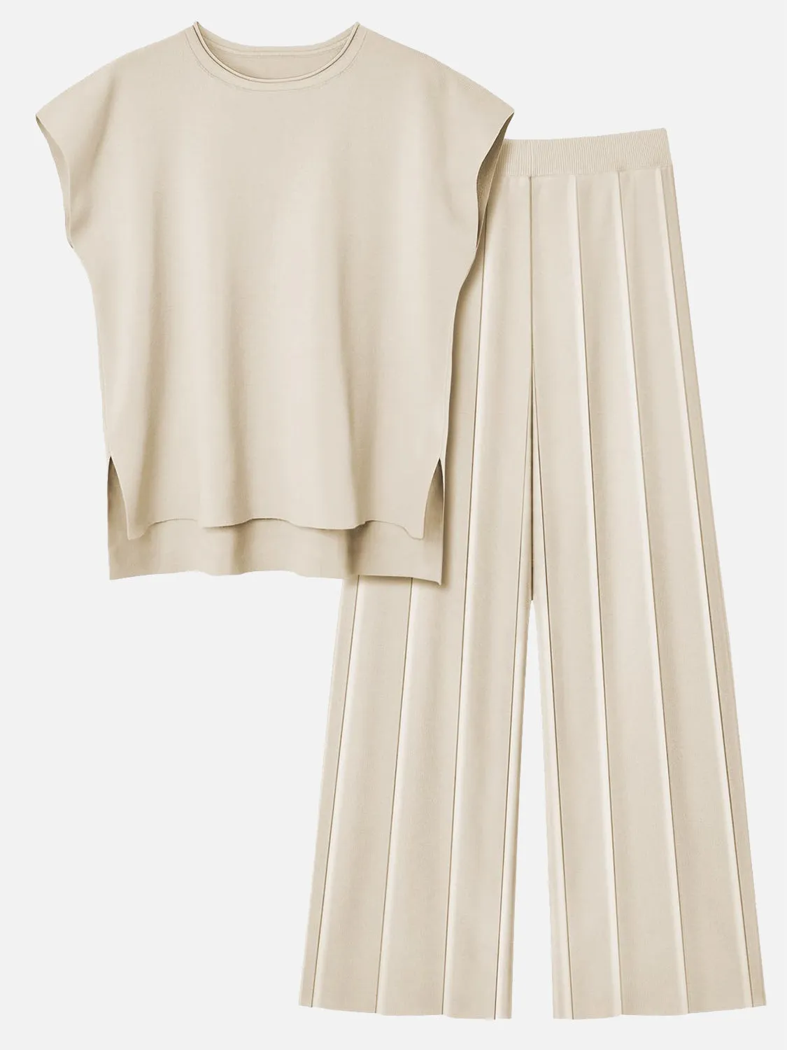 Hazel Blues® |  Round Neck Cap Sleeve Top and Pants Knit Set