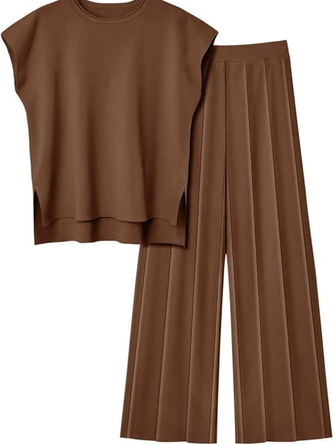 Hazel Blues® |  Round Neck Cap Sleeve Top and Pants Knit Set