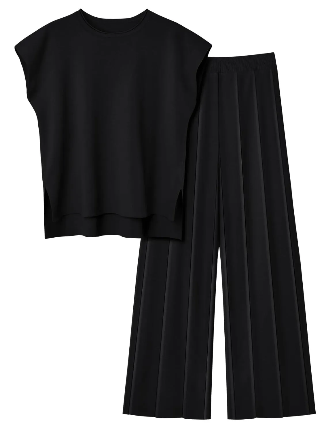 Hazel Blues® |  Round Neck Cap Sleeve Top and Pants Knit Set