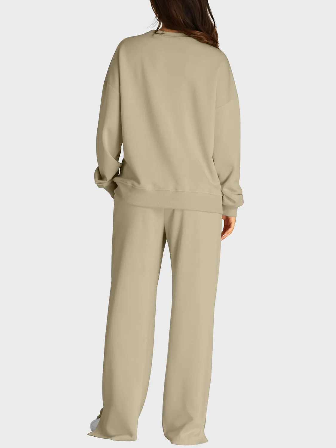 Hazel Blues® |  Round Neck Long Sleeve Top and Slit Pants Set