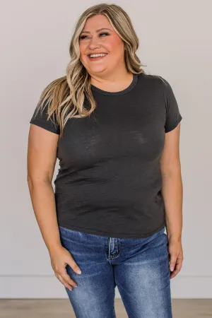 Here For Today Short Sleeve Top- Charcoal