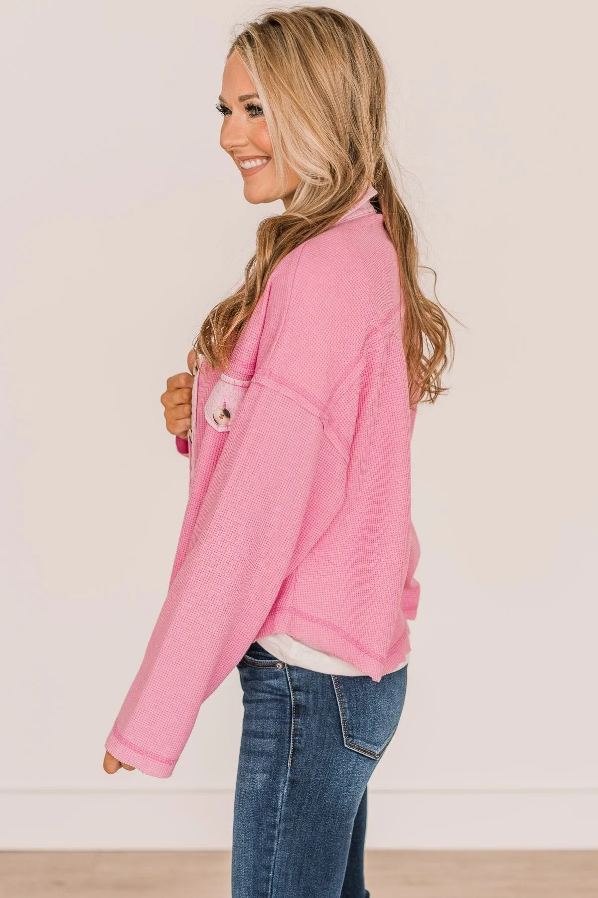 Honorable Mention Lightweight Button Top- Pink