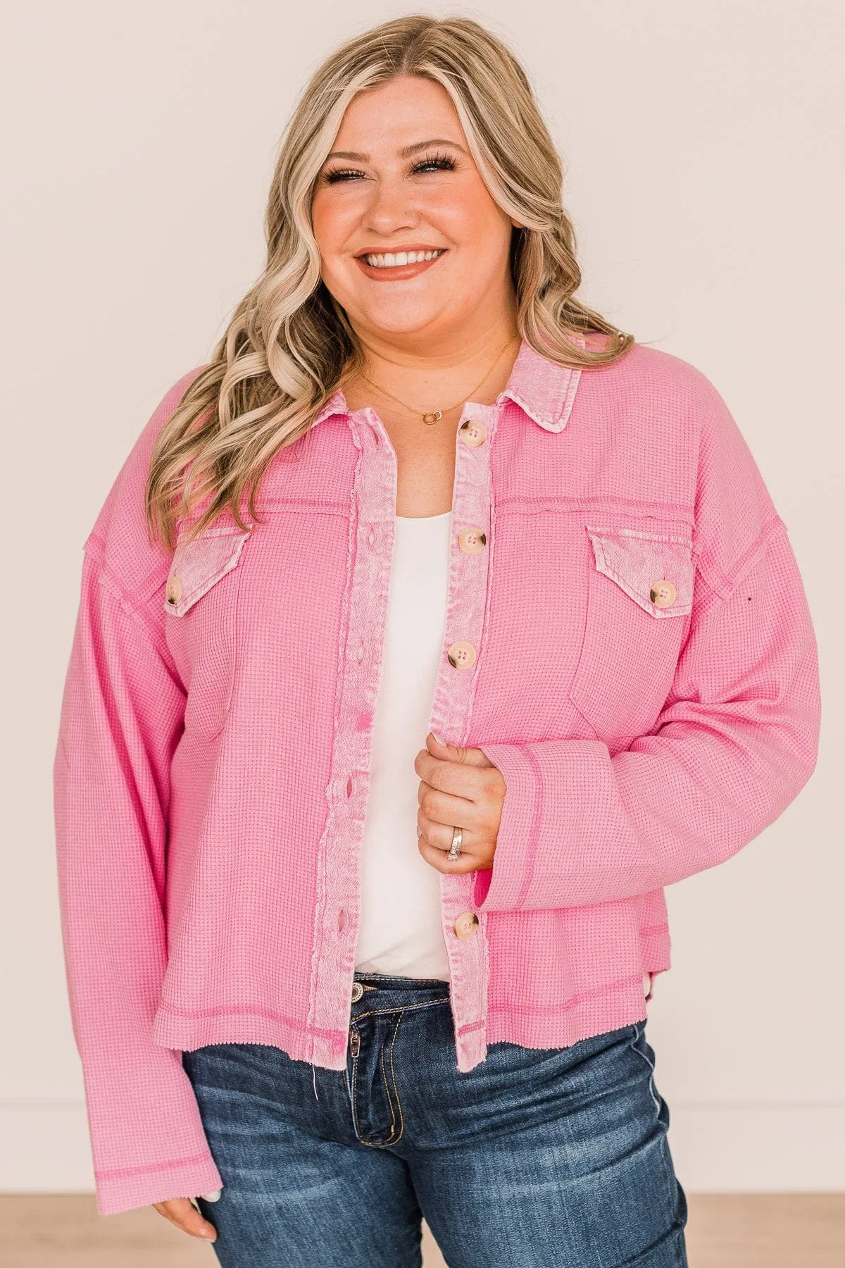 Honorable Mention Lightweight Button Top- Pink