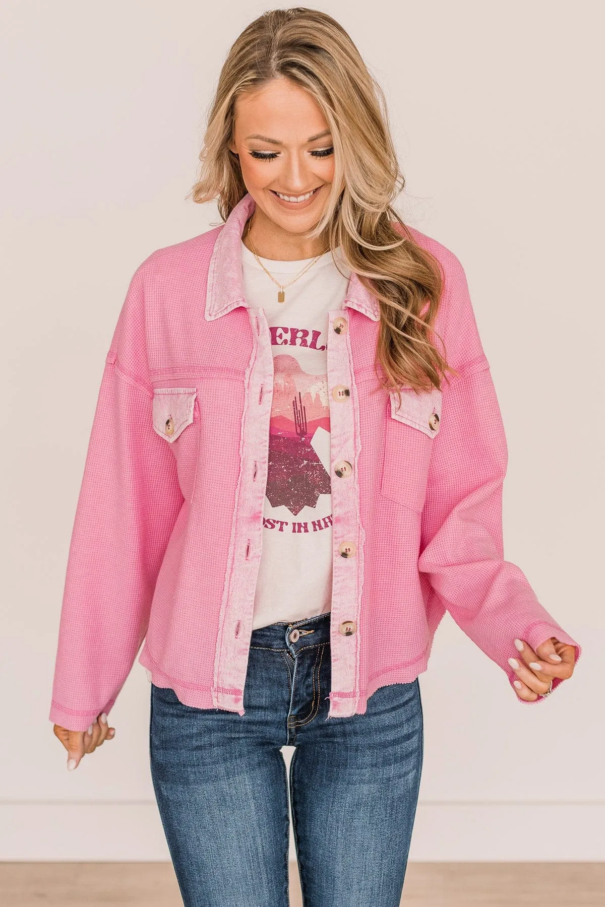 Honorable Mention Lightweight Button Top- Pink