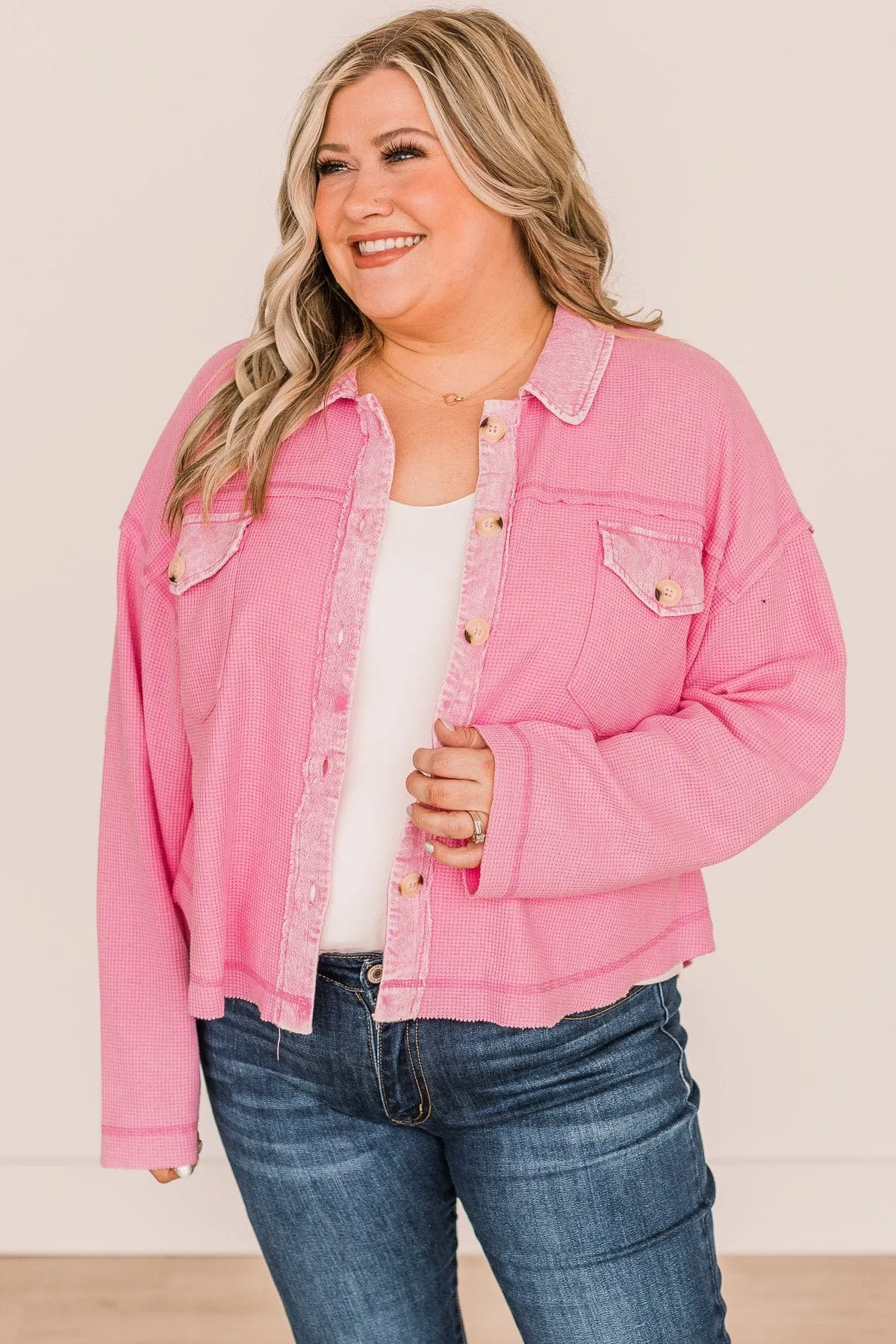 Honorable Mention Lightweight Button Top- Pink