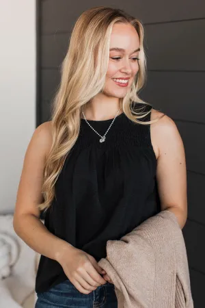 In A Daydream Smocked Tank Top- Black