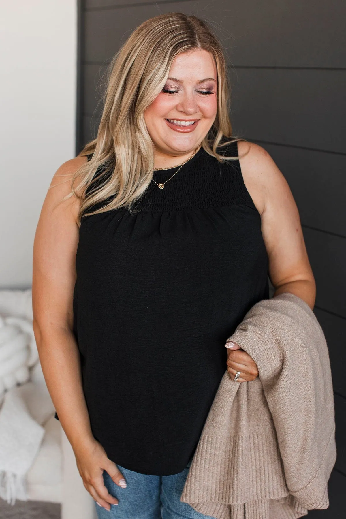 In A Daydream Smocked Tank Top- Black