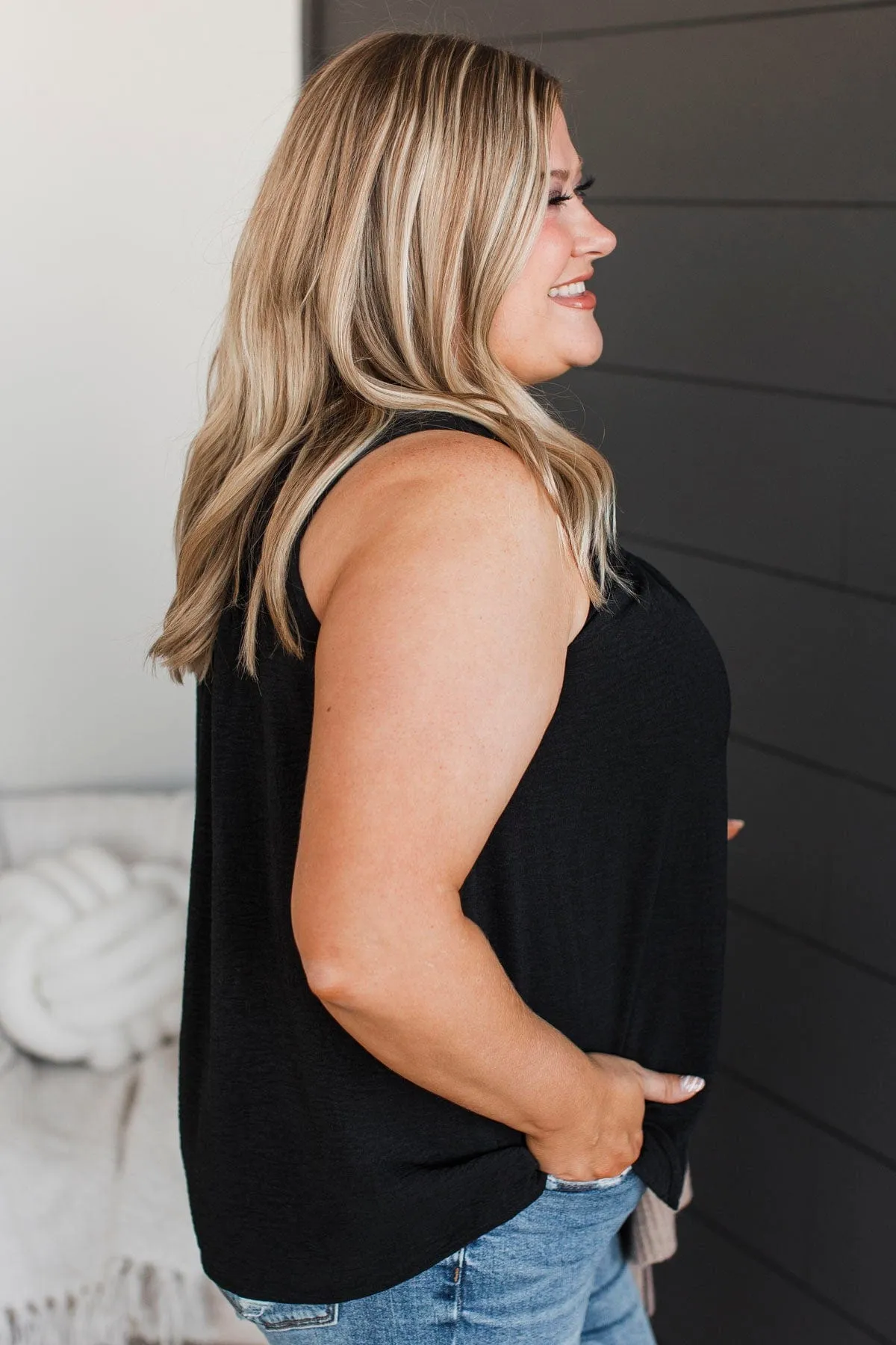In A Daydream Smocked Tank Top- Black