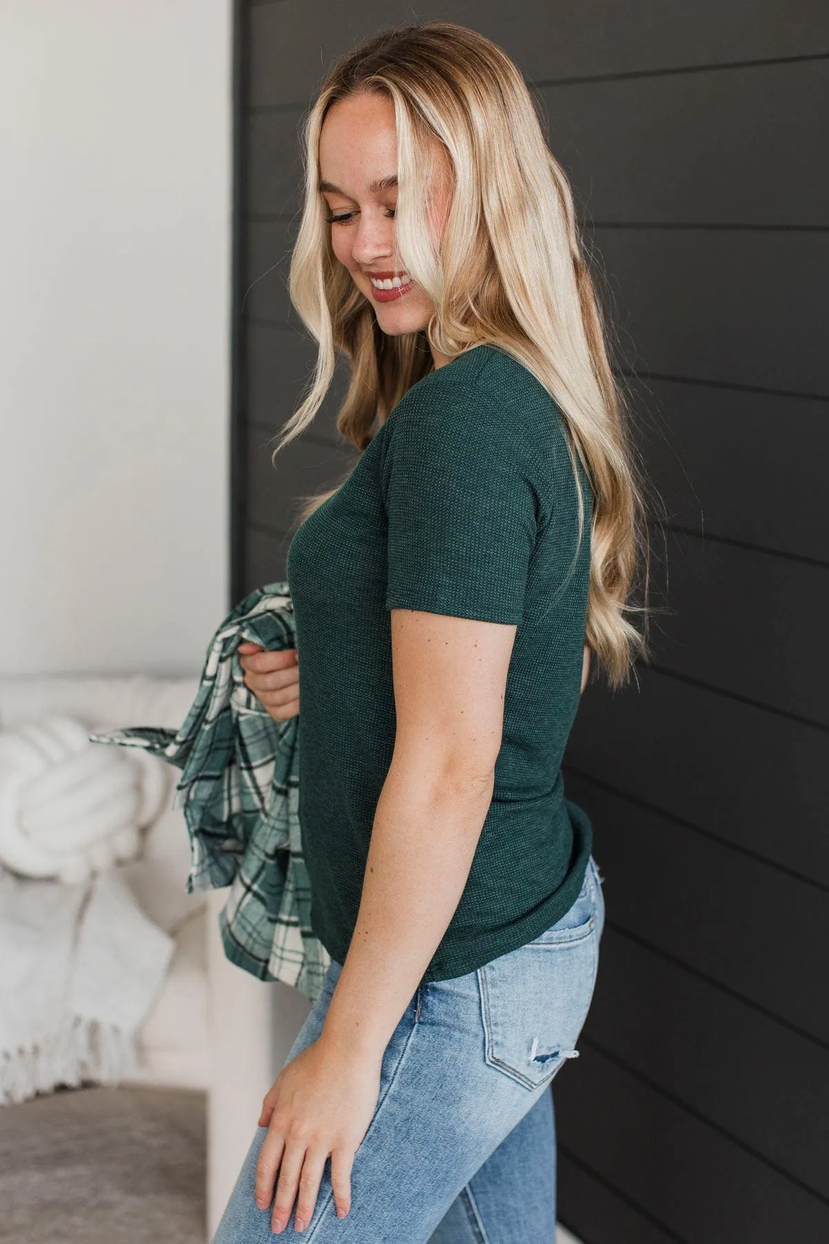 Infatuated Feelings Short Sleeve Top- Dark Green