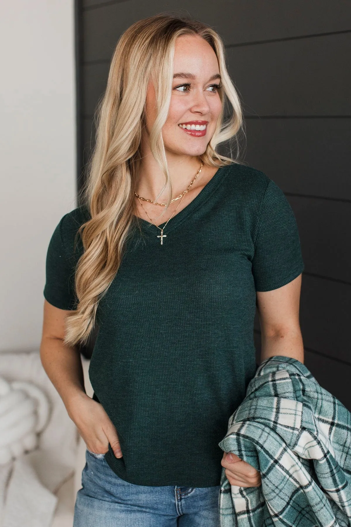 Infatuated Feelings Short Sleeve Top- Dark Green