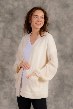 Ivory Loose Lightweight Weave Cardigan with Pockets