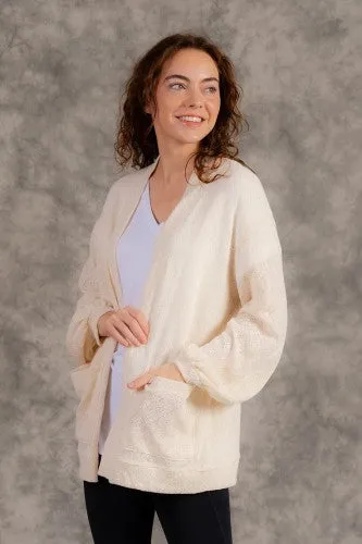 Ivory Loose Lightweight Weave Cardigan with Pockets
