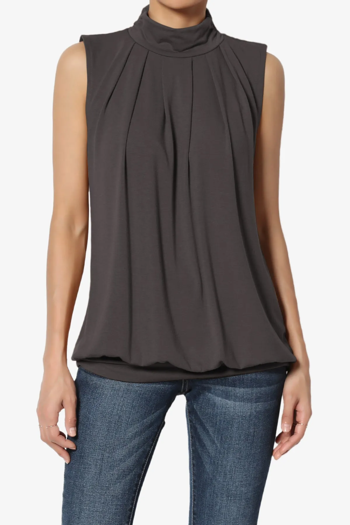 Jibbitz Sleeveless Mock Neck Pleated Top PLUS