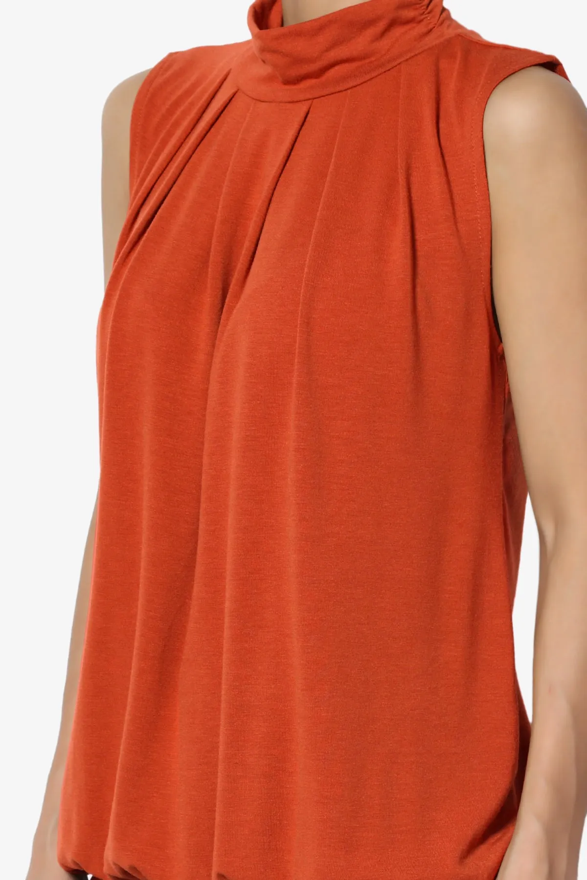Jibbitz Sleeveless Mock Neck Pleated Top PLUS