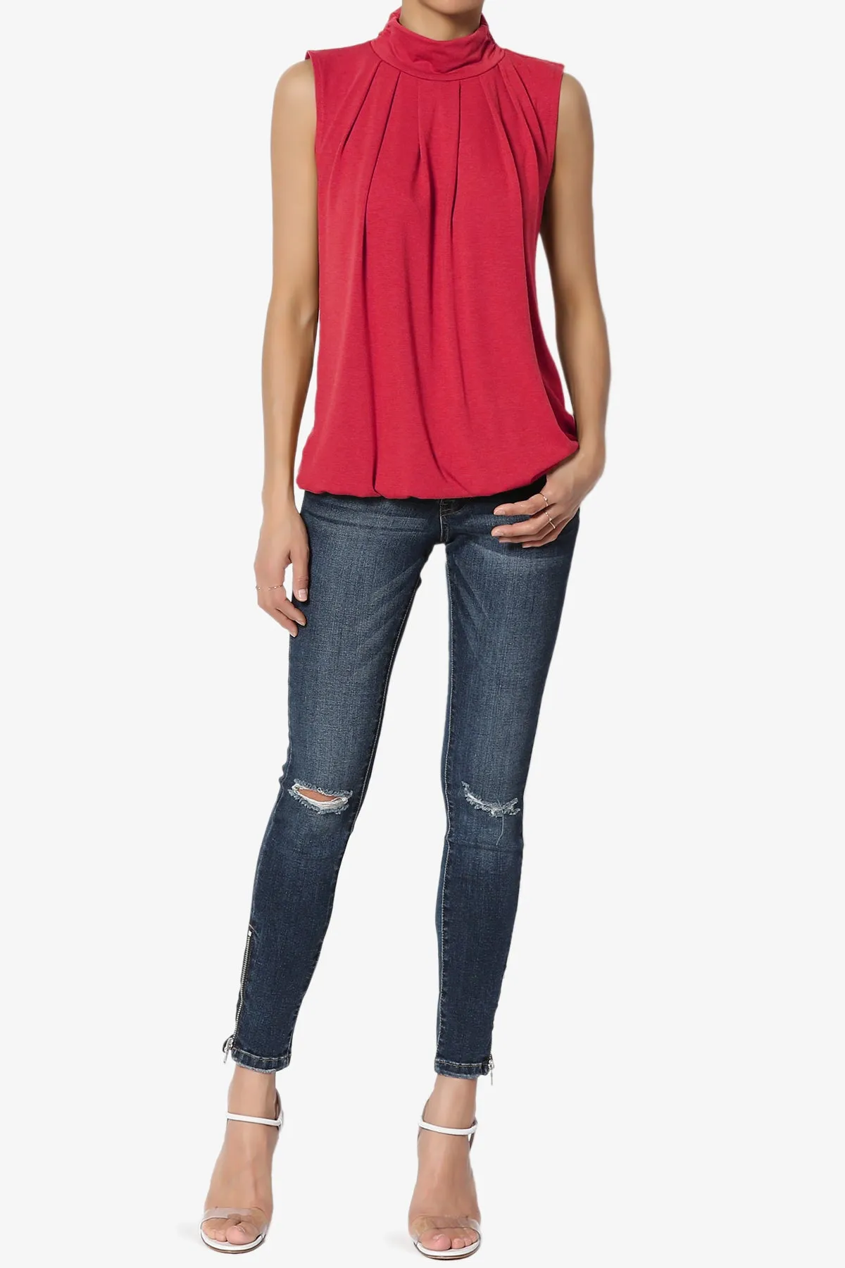 Jibbitz Sleeveless Mock Neck Pleated Top PLUS