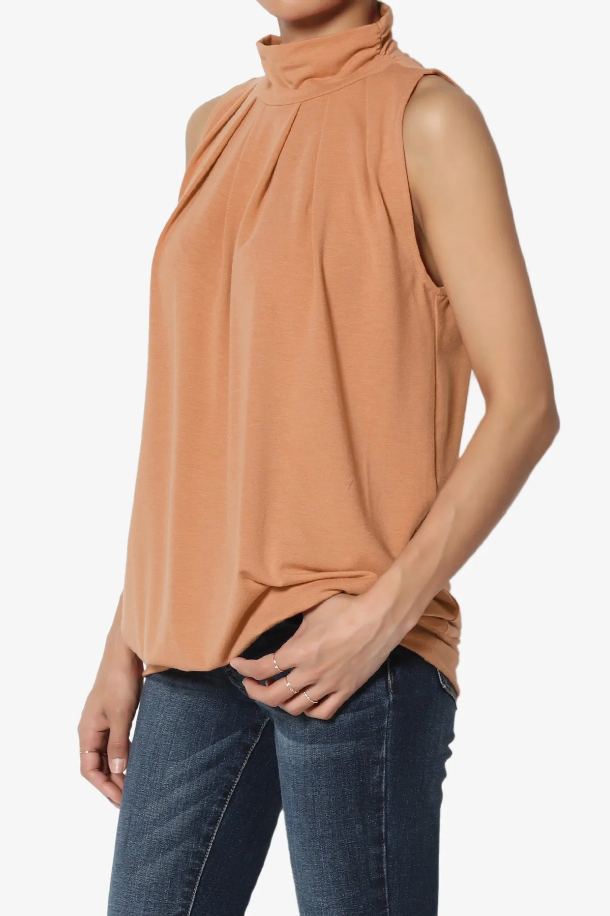 Jibbitz Sleeveless Mock Neck Pleated Top PLUS