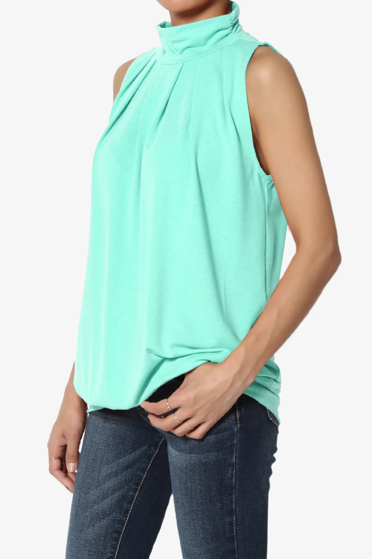 Jibbitz Sleeveless Mock Neck Pleated Top PLUS