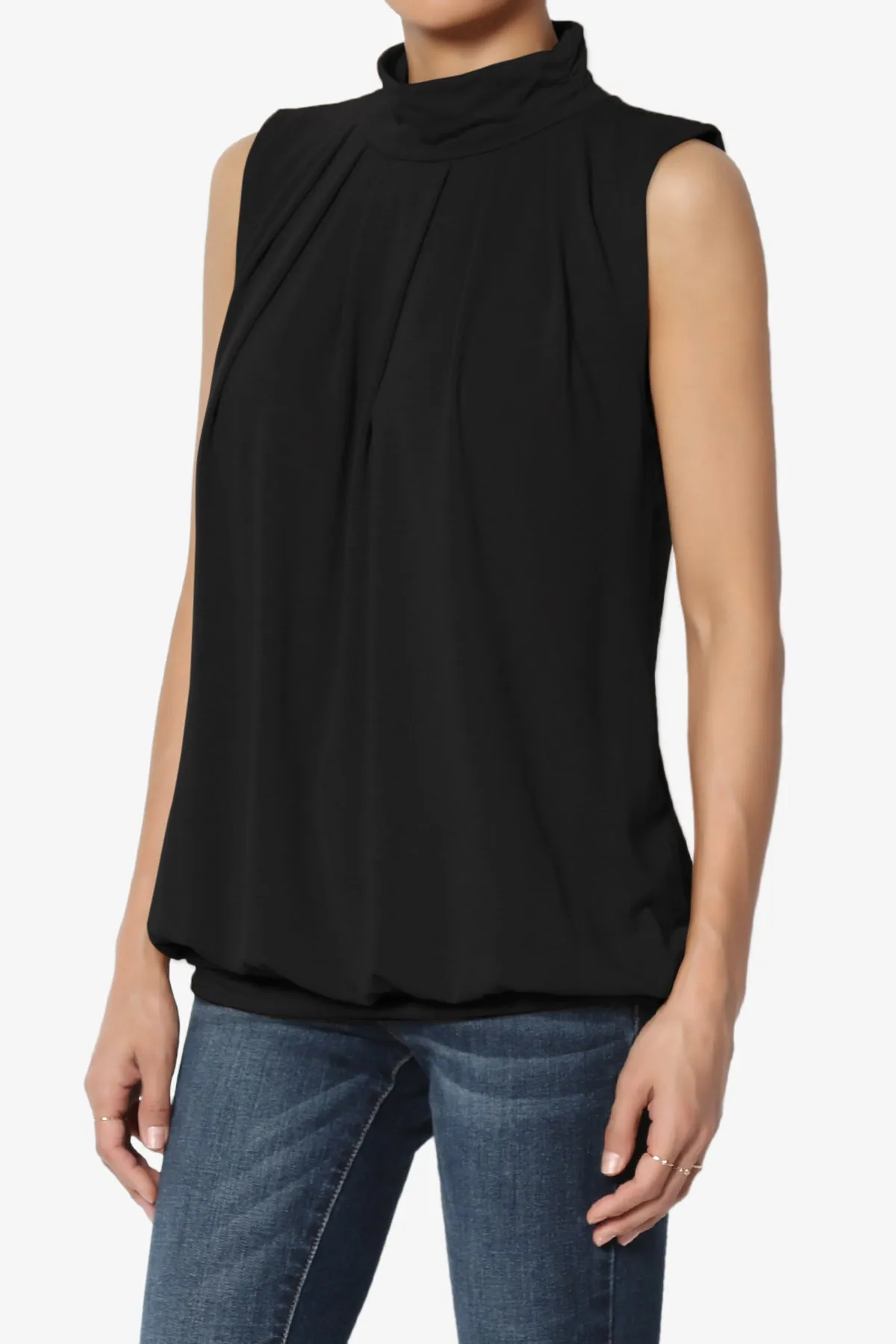 Jibbitz Sleeveless Mock Neck Pleated Top PLUS