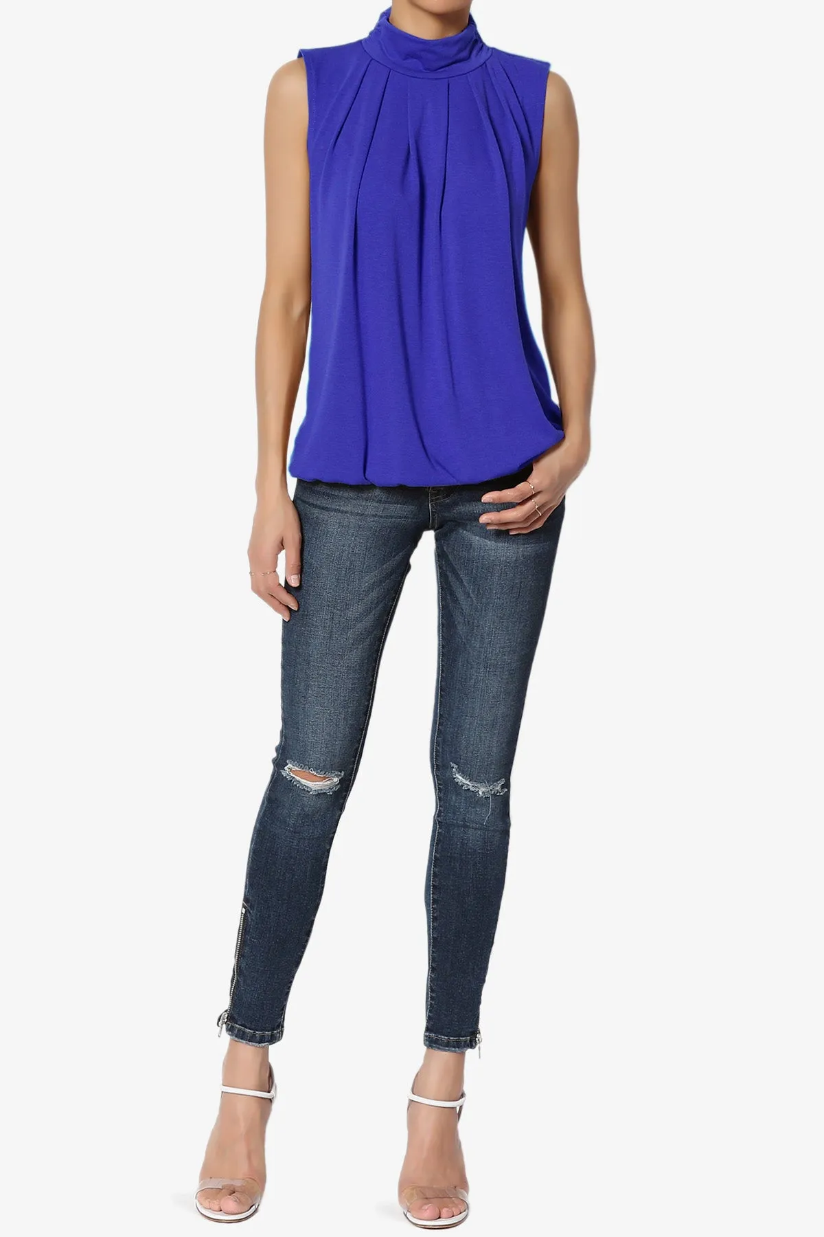 Jibbitz Sleeveless Mock Neck Pleated Top PLUS