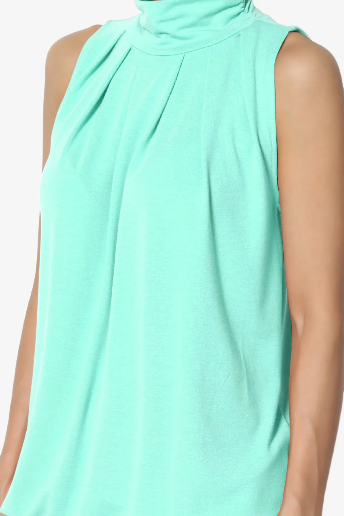 Jibbitz Sleeveless Mock Neck Pleated Top PLUS