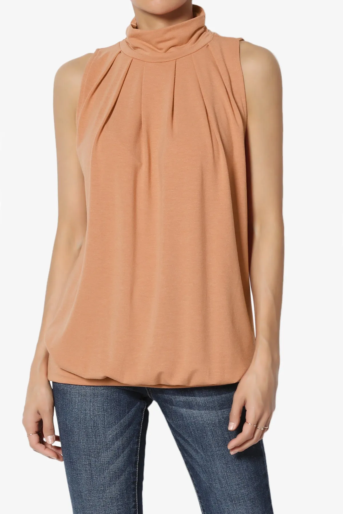 Jibbitz Sleeveless Mock Neck Pleated Top PLUS