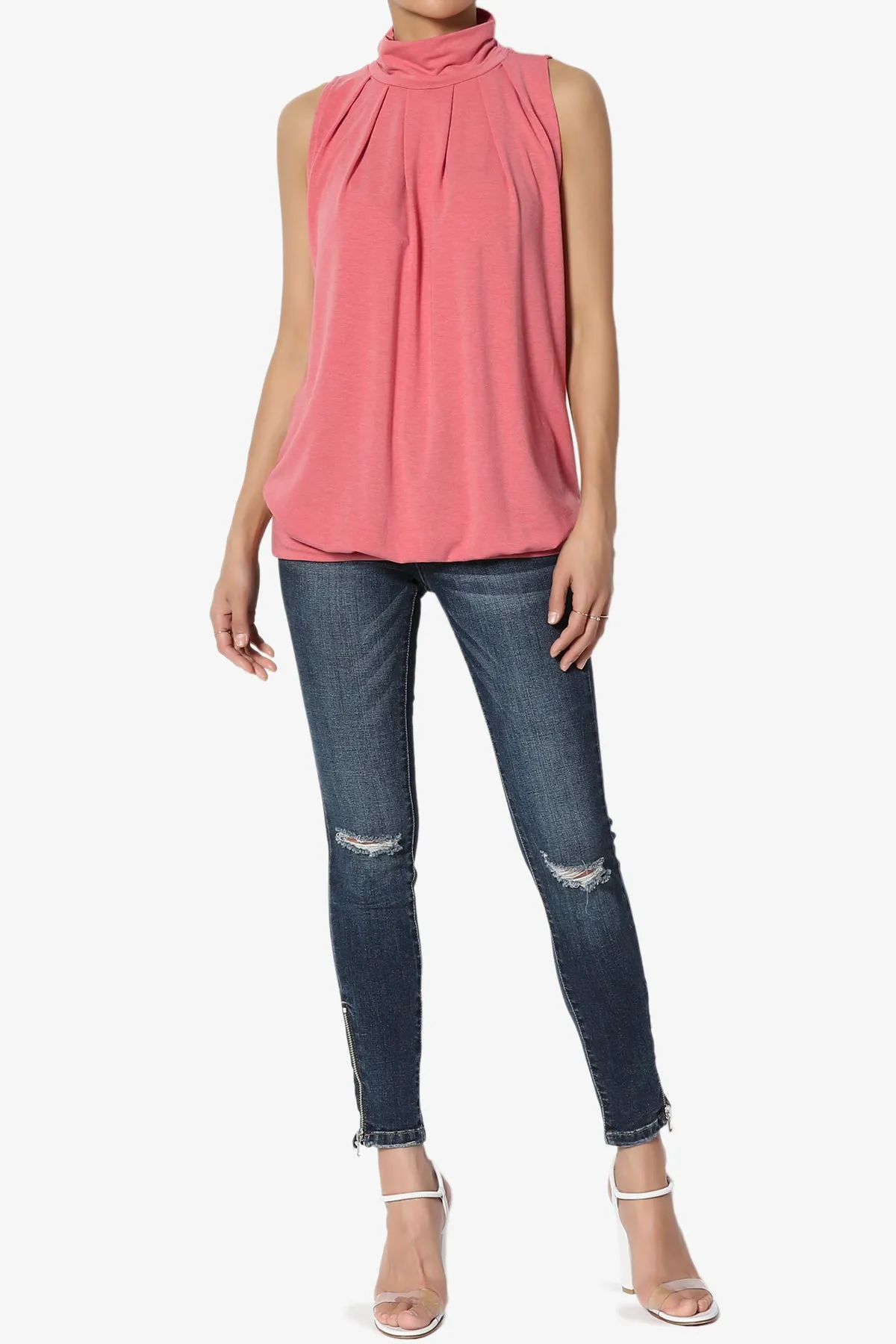 Jibbitz Sleeveless Mock Neck Pleated Top PLUS