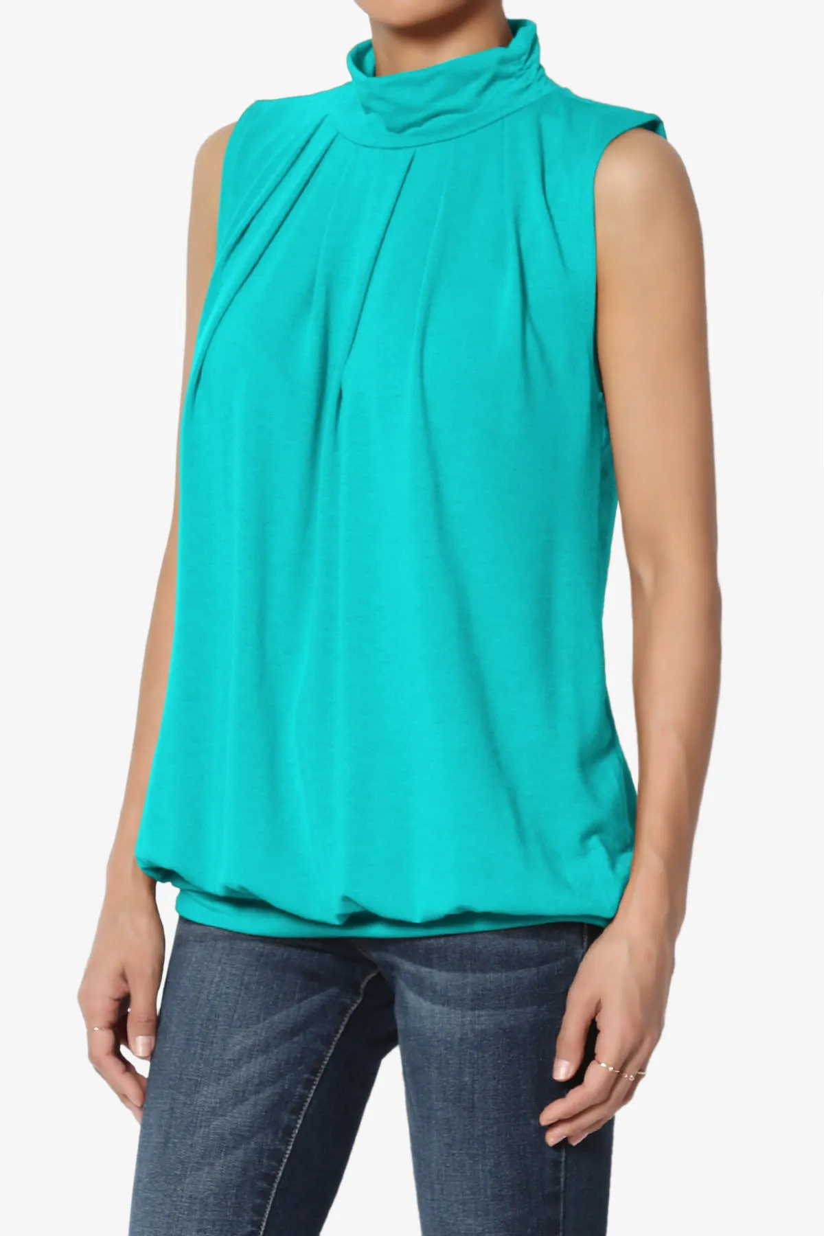 Jibbitz Sleeveless Mock Neck Pleated Top PLUS