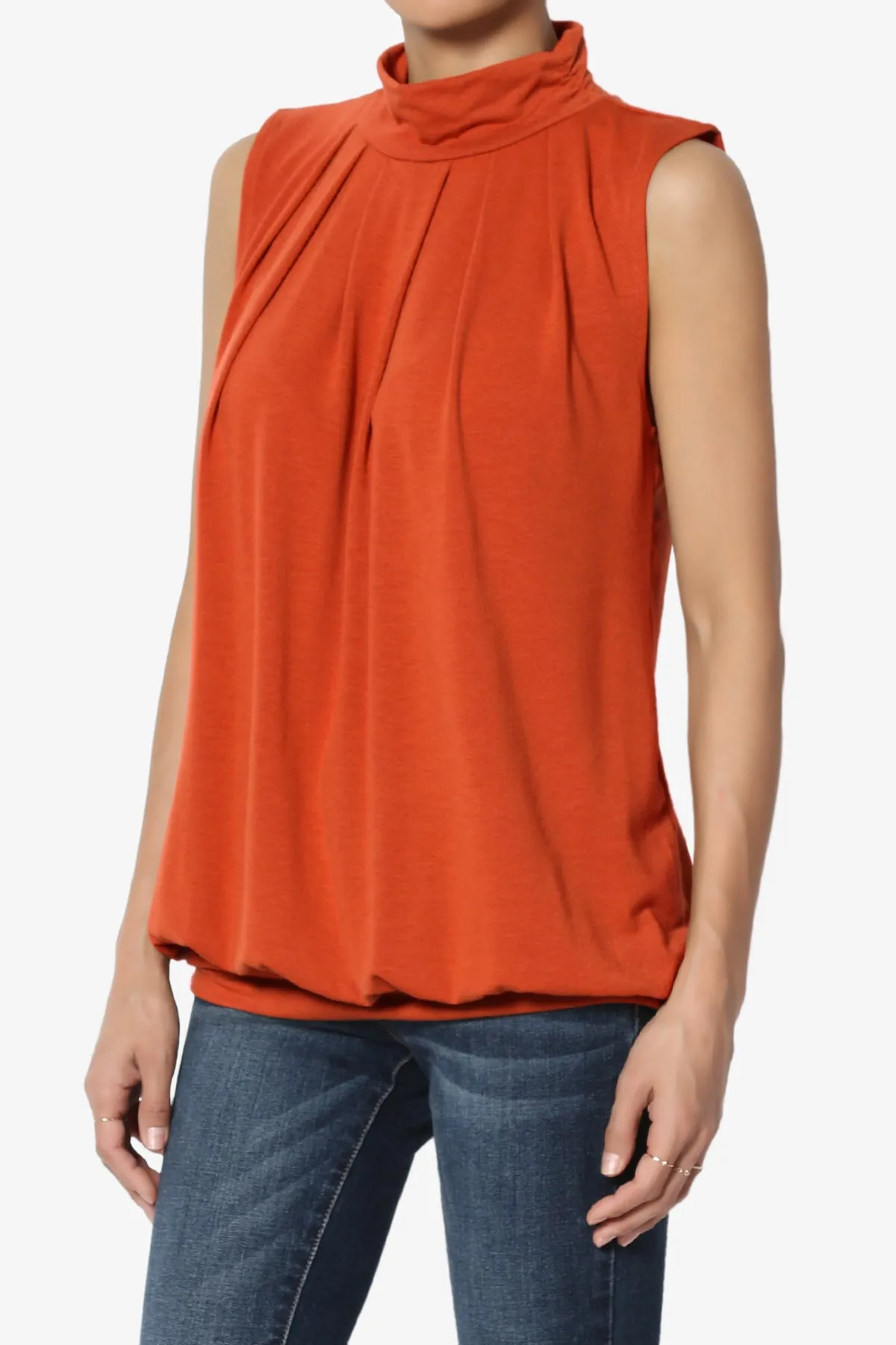Jibbitz Sleeveless Mock Neck Pleated Top PLUS