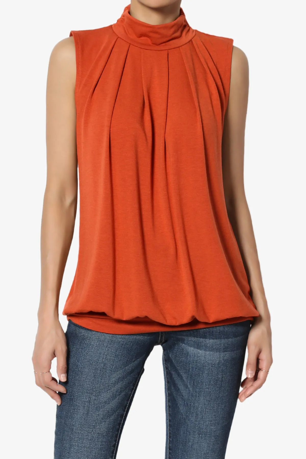 Jibbitz Sleeveless Mock Neck Pleated Top PLUS