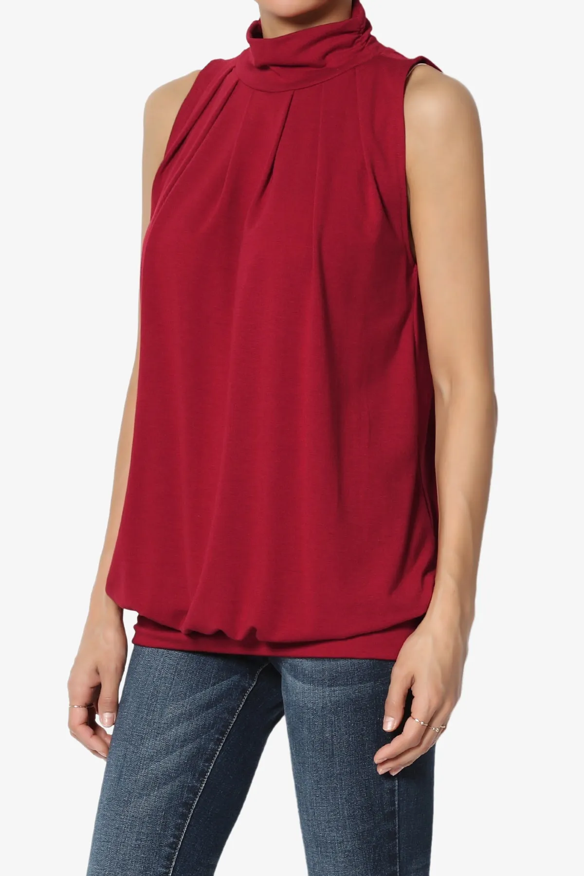 Jibbitz Sleeveless Mock Neck Pleated Top PLUS