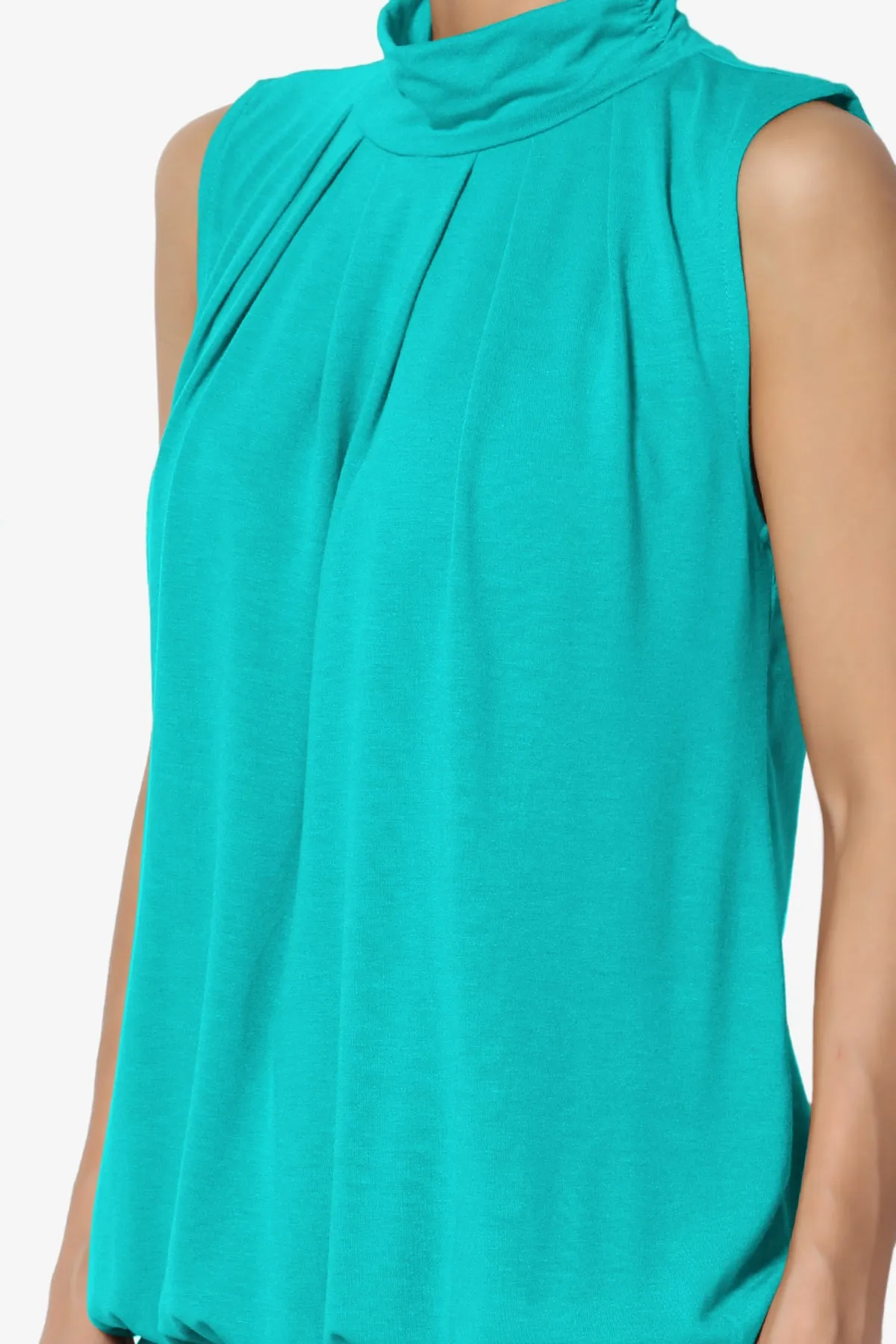 Jibbitz Sleeveless Mock Neck Pleated Top PLUS