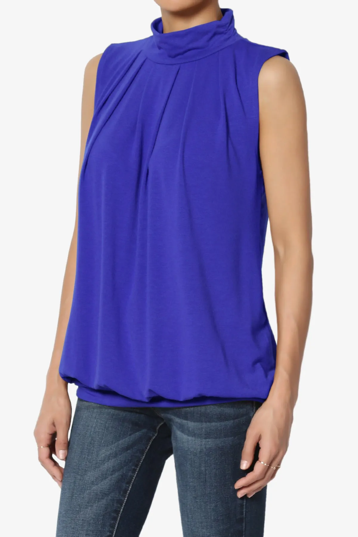 Jibbitz Sleeveless Mock Neck Pleated Top PLUS