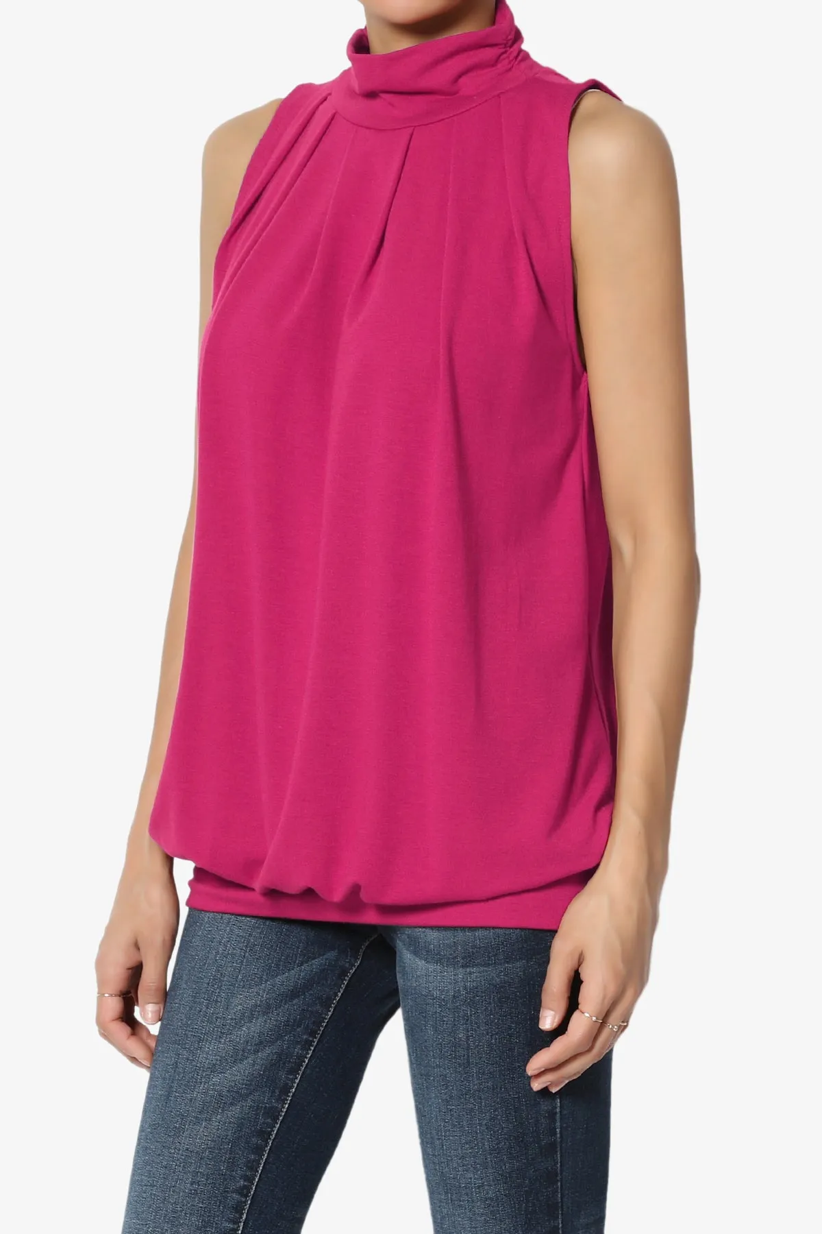 Jibbitz Sleeveless Mock Neck Pleated Top PLUS