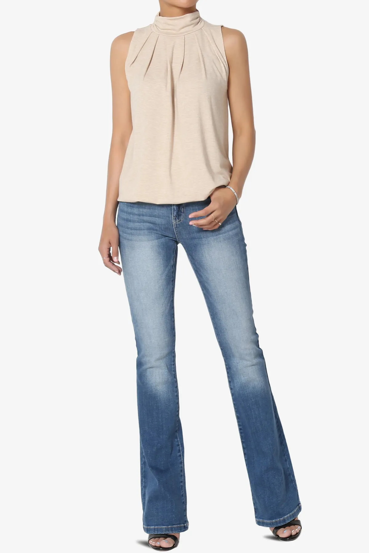 Jibbitz Sleeveless Mock Neck Pleated Top PLUS