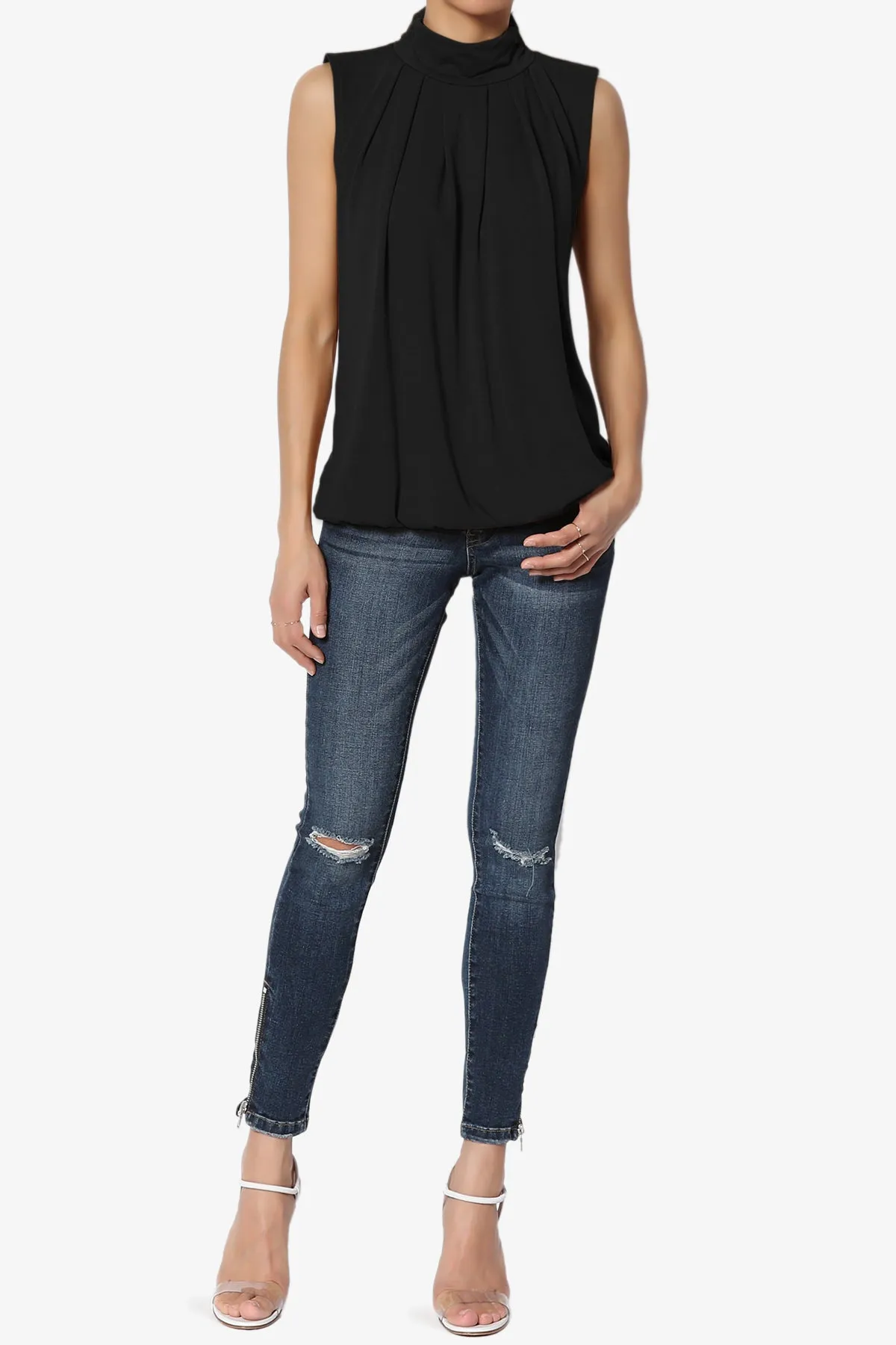 Jibbitz Sleeveless Mock Neck Pleated Top PLUS