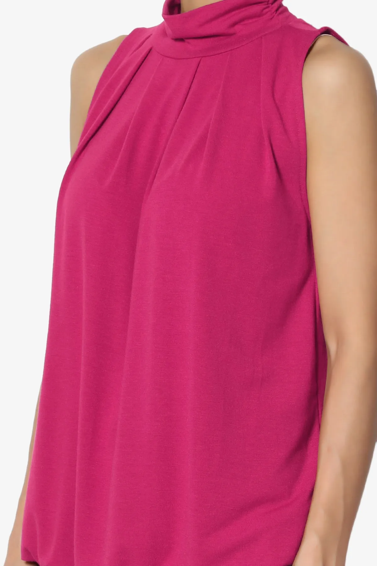 Jibbitz Sleeveless Mock Neck Pleated Top PLUS