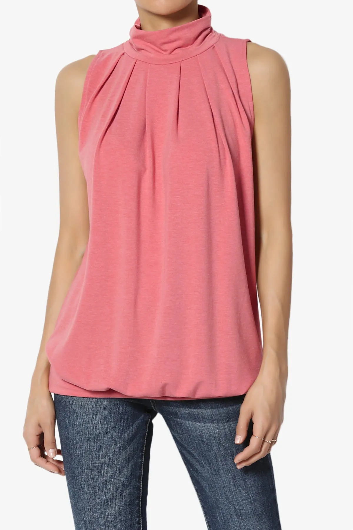 Jibbitz Sleeveless Mock Neck Pleated Top PLUS