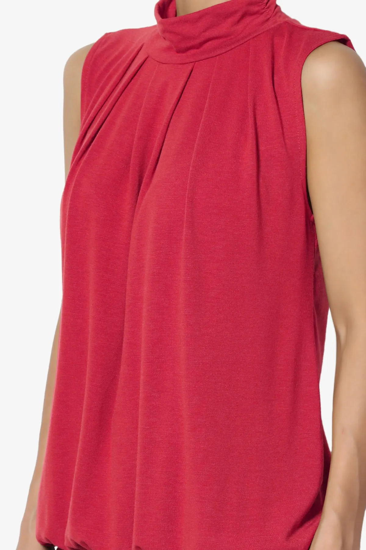 Jibbitz Sleeveless Mock Neck Pleated Top PLUS