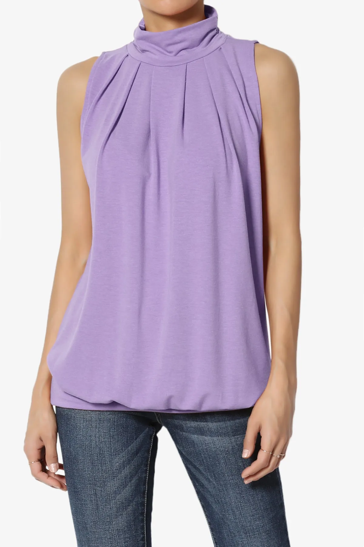 Jibbitz Sleeveless Mock Neck Pleated Top PLUS